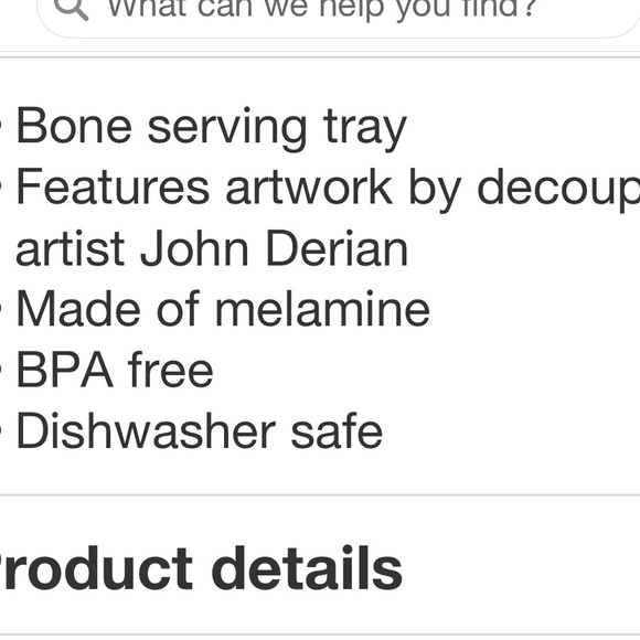 JOHN DERIAN NWT bone to pick melamine rectangle serving tray -19x14 - Picture 4 of 6